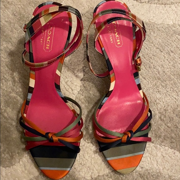 COACH multi-colored heeled sandals size 7 - Picture 3 of 8